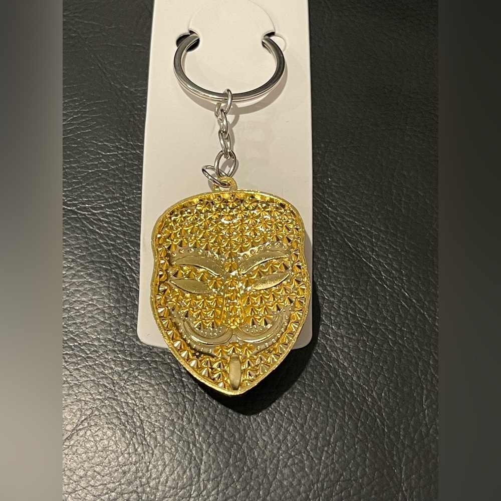 Mint Gold Rhinestone Mask Keychain - Picture 2 of 3